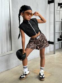SHEIN NovaGlow Young Girl Young Girl Woven Loose Leopard Print Casual Shorts, Summer Clothes, Mommy And Me Matching Outfits (2 Pieces Sold Separately) Leopard Shortscheetah Shortsleopard Print Shortsshort Streetweargirls Leopard Print