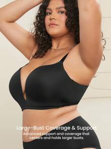 LUVLETTE Plus Dream Curve Support + Sexy Black Underwear Deep-V Plunge Push-Up Low-Back Bra