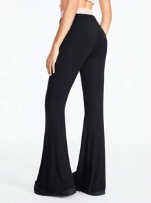 ROMWE Grunge Punk Contrast Color Eyelet Bow Heart Patch Skinny Flare Pants For Women - Black - View 5