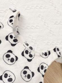 SHEIN 2 piezas Conjunto de pijama cómodo con chaleco y pantalones cortos estampado de panda de franela para niñas, otoño e invierno