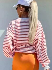 INAWLY Plus maat casual sweatshirt met contrasterende strepen en verlaagde schouders, lente herfst