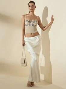 SHEIN BAE Áo yếm viền ren thường ngày dành cho nữ, mùa hè - Màu be - Xem 3