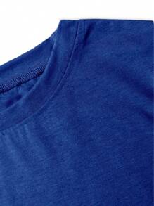 SHEIN Summer Casual Solid Color Short Sleeve T-Shirt - Blue - View 4