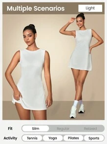 SHEIN Dewbera Vestido deportivo sin mangas con espalda descubierta y silueta A para mujeres - Blanco - Ver 3
