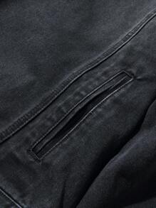 Chillumni 男士休闲字母印花连帽牛仔夹克，春秋 - 黑色 - 查看 7