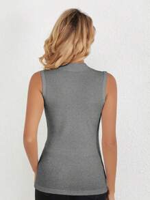 INAWLY Women's Solid Color Minimalist Everyday Sleeveless Mock Neck Tank Top - Grey - View 2