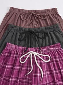 SHEIN 女士格子与字母图案休闲裤 - 彩色 - 查看 5