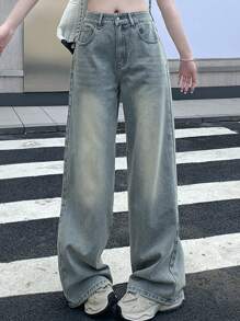 DAZY Women Casual Distressed Floral Embroidered Wide-Leg Jeans Fall,Winter