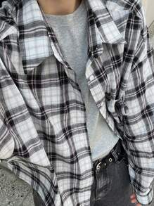 DAZY Women's Plaid Button-Up Loose Fit Long Sleeve Shirt