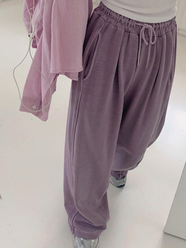 DAZY Women's Purple Casual Sports Pants, All Season Fall Sweatpants