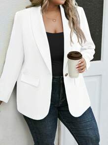 SHEIN LUNE Plus Size Lapel Collar Pocket Long Sleeve Business Casual Blazer In Fall/Winter
