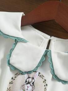 Vestido casual elegante de niña bebé con estampado de conejo, primavera/otoño - Verde - Ver 4