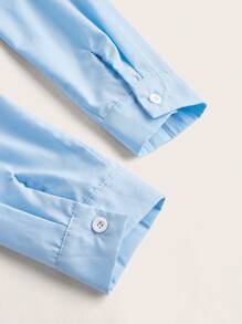 SHEIN Unity 双排扣荷叶边下摆修身蓝色毕业衬衫