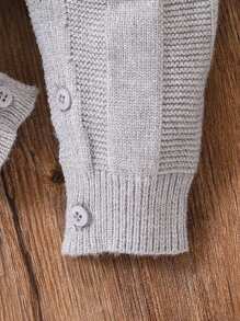 男婴厚针织提花翻领半拉链连体衣，秋冬季保暖连体裤，优雅复古纯色休闲绅士风格，适合日常穿着、外出、旅行、度假、居家、日托、学校