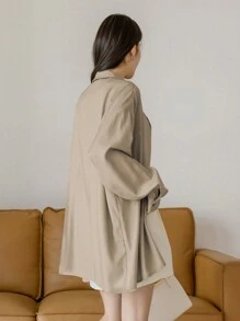 DAZY Solid Color Polo Collar Business Casual Shirt, Suitable For Autumn - Khaki - View 2