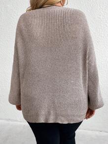 SHEIN CURVE+ Damen Pullover in Große Größen mit V-Ausschnitt, Drop-Shoulder und Langarm, lässig und locker, Herbst/Winter Strickpullover - Aprikosenfarben - Übersicht 2