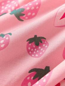 Cozy Pixies 4 件套女婴草莓图案贴身睡衣，长袖圆领上衣和短袖心形图案上衣和长裤 - 淺粉色 - 查看 10