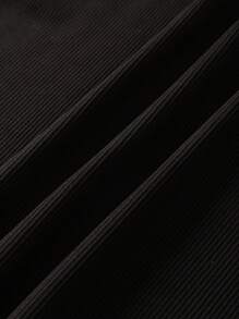 INAWLY Solid Color Turtleneck Ribbed Knit Tank Top - Black - View 3