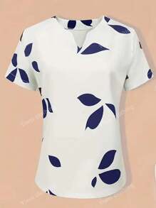 Blusa de verano con estampado de hojas de moda para mujer, tops de manga corta