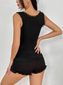 Flirla 女士休闲蝴蝶印花蕾丝边吊带背心，夏季