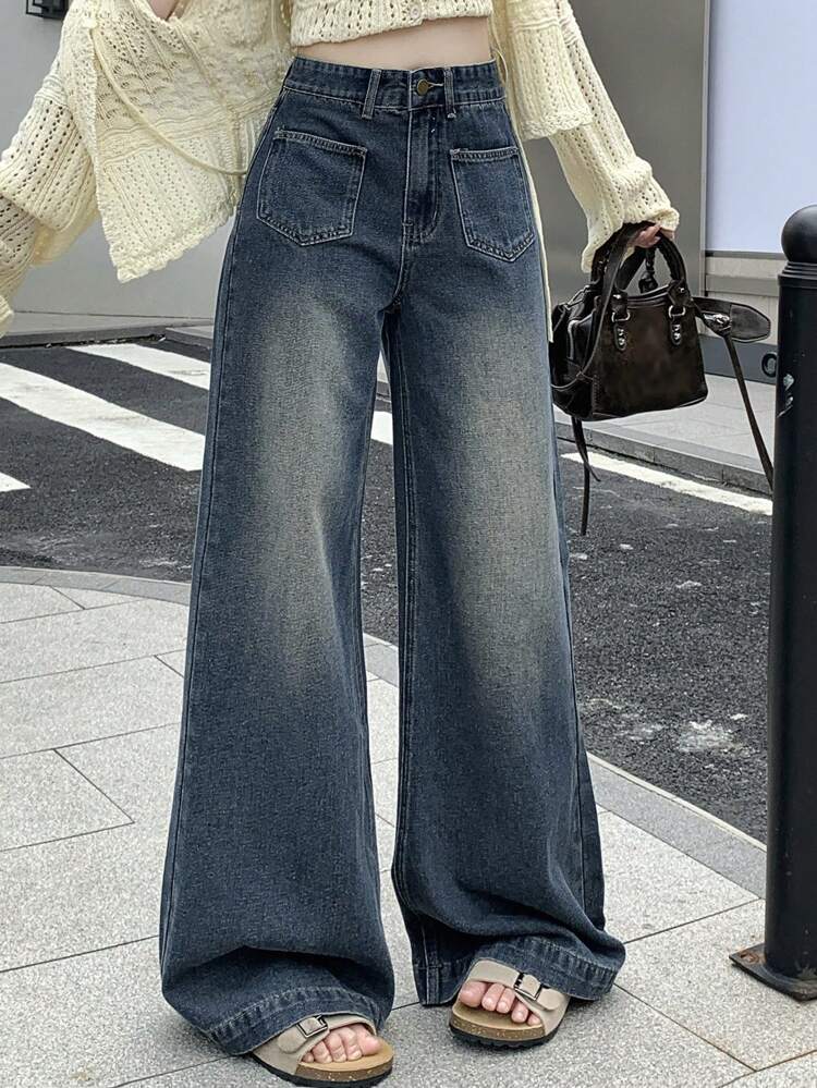 Women's Washed Relaxed Wide Leg Loose Fit Casual Jeans