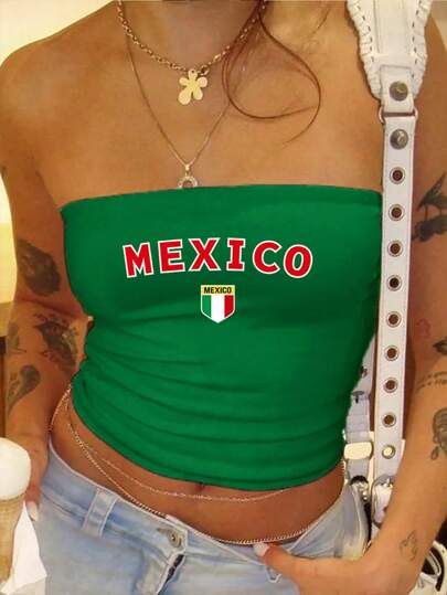 Flirla Top sin tirantes de verano para mujer, verde (verde mexicano)
