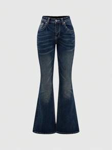 ROMWE J-Fashion Y2K 低腰复古水钻蝴蝶刺绣牛仔裤，学校风