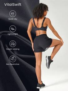 GLOWMODE 4" VitalSwift Flowy Mesh Hem Running Shorts With Built-In Shorts Zip Side Pockets Non-Slip Grips Medium Impact Running Jogging Training Gym Workout - Black - View 5