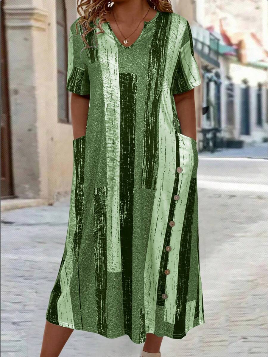 EMERY ROSE Plus Size Color Block Striped Casual Summer Dress Women Outfit