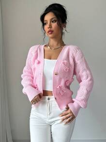 Elenzga Cárdigan rosa suave con lazo para mujer, blusas de manga larga