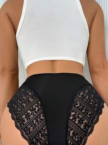 SHEIN Women Solid Color Lace Patchwork Triangle Panties