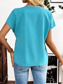 SHEIN LUNE Sơ Mi Slim Fit Cổ Chữ V Thanh Lịch Và Quyến Rũ - Màu xanh lam - Xem 2