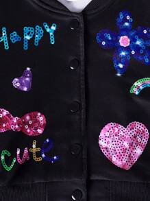 女宝宝可爱亮片印花长袖夹克 - 黑色 - 查看 3