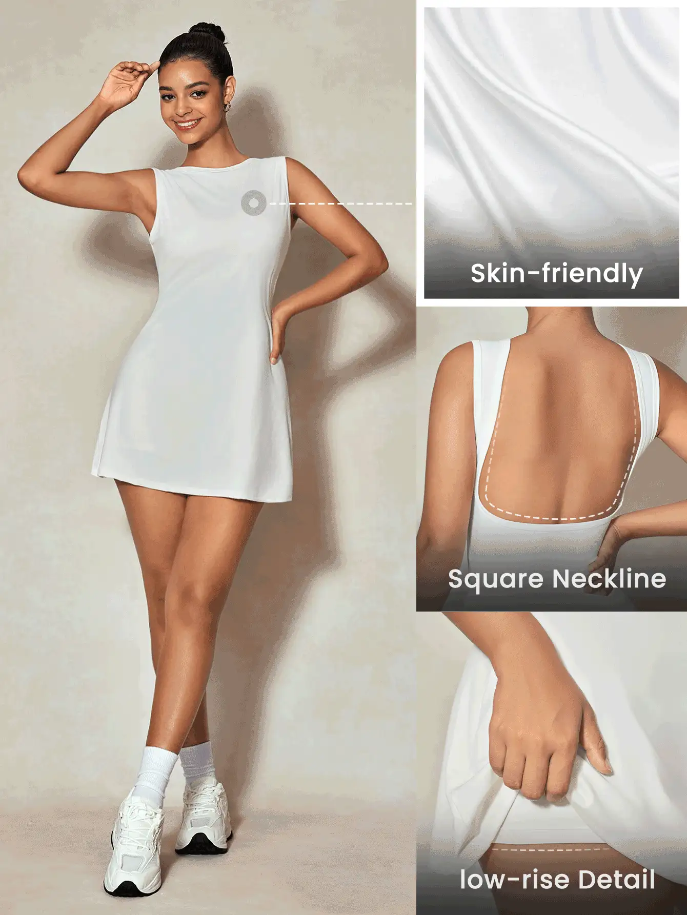SHEIN Dewbera Vestido deportivo sin mangas con espalda descubierta y silueta A para mujeres - Blanco - Ver 2