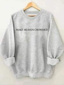 SHEIN LUNE Plus Size Women's Loose Fit Casual Sweatshirt With Slogan Print, Drop Shoulder, Round Neckline; Suitable For Autumn And Winter Graduation,Back To School Outfits,Graduation,Teacher Outfits For Women,Back To School