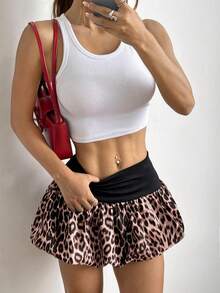 SHEIN EZwear Women Leopard Print Solid Color Casual Skirt - Multicolor - View 5