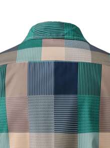 Manfinity Homme 男士格纹纽扣休闲图案长袖翻领衬衫，适合秋季外出穿着 - 彩色 - 查看 4