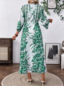 Breezaya Đầm suông cổ chữ V in hoa đơn giản, họa tiết ngẫu nhiên - màu xanh lá - Xem 2