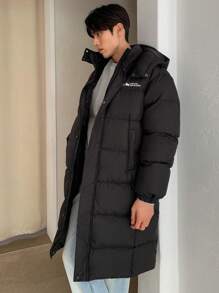 DAZY Men's Long Letter Print Padded Coat, Winter Jacket - Black - View 11