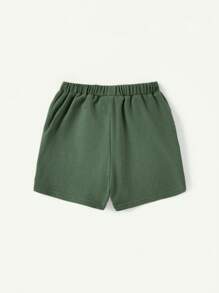 Cozy Pixies Ensemble de haut à manches courtes à encolure ronde et à poche décorative douce tricotée pour bébé garçon et short unicolore de couleur unicolore