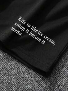 Manfinity LEGND Áo thun tay ngắn hở vai in khẩu hiệu thường ngày dành cho nam và quần short, đi chơi - màu đen - Xem 5