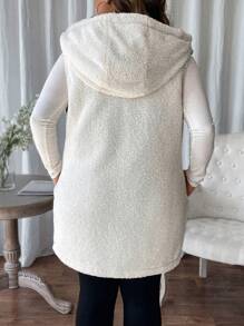 SHEIN LUNE Plus Size Women Reversible Zipper Front Hooded Sleeveless Padded Coat, Autumn/Winter - Multicolor - View 5