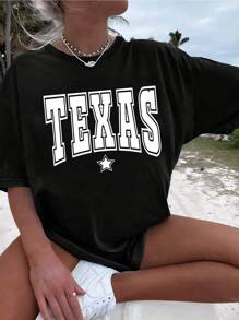 Áo thun ngắn tay in chữ sáng tạo thường ngày thoải mái cho các cô gái tuổi teen, đa năng - màu đen - Xem 5