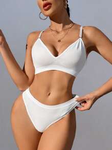 3pc Non-Wired Bra & Thong Lingerie Set - Multicolor - View 4