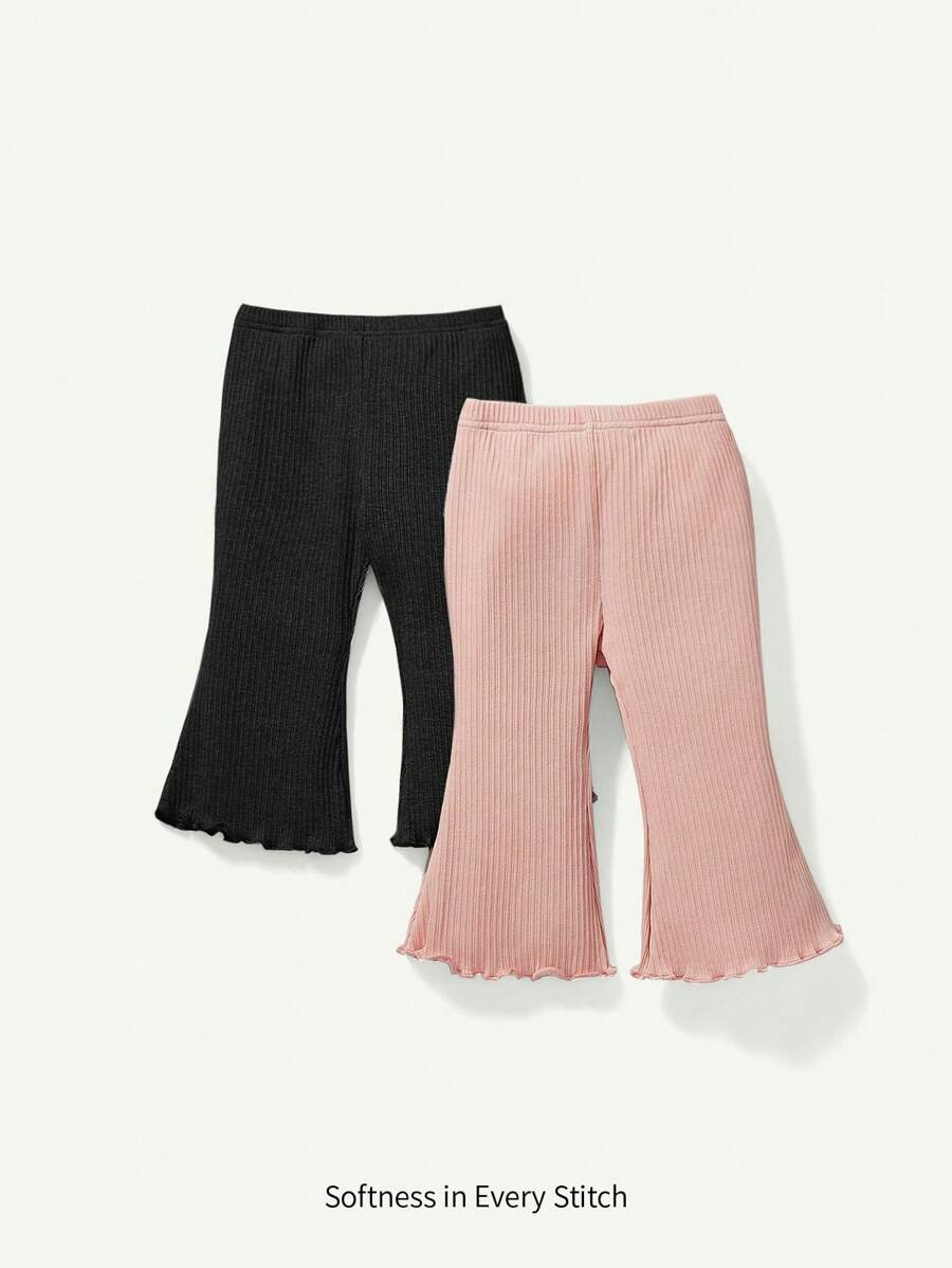 Cozy Pixies 2pcs Cozy Cub Baby Girls Flared Solid Color Knitted Pants Set - Baby Pink - View 1