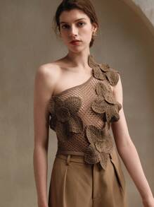 Anewsta Chaleco sin mangas informal con flores 3D de ganchillo para mujeres