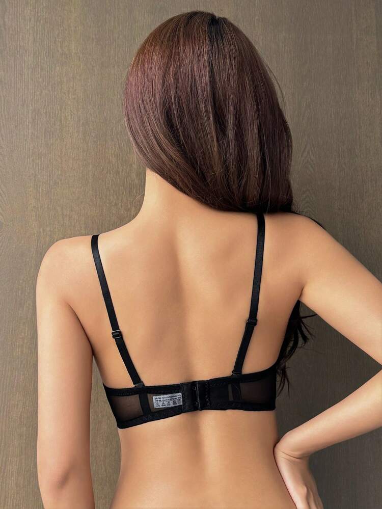 Lace & Mesh Sheer Lightweight Padded Push-Up Underwire Bra Lingerie For Women