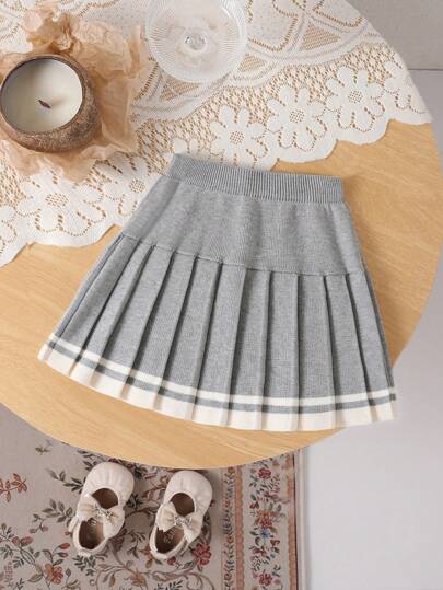 Baby Girls' Gray Knit Sweater Skirt, Elegant Casual Versatile For Home, Daily Wear & Travel, Autumn Winter