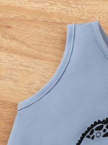 Baby Boy 3pcs/Set Dinosaur Pattern Round Neck Sleeveless Casual Top, Summer - Blue - View 5