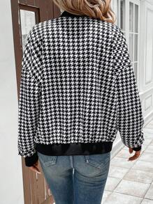 SHEIN LUNE جاكيت المهرجان الريفي الكاجوال بنمط الهندسي الأسود والأبيض للنساء ، خريف/شتاء - أبيض وأسود - مشاهدة 2